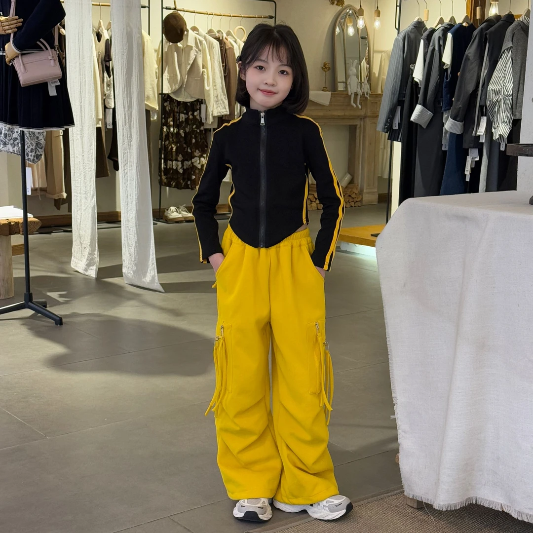 2025常规休闲风女童中大童春季休闲外套时尚束脚韩版运动工装裤潮