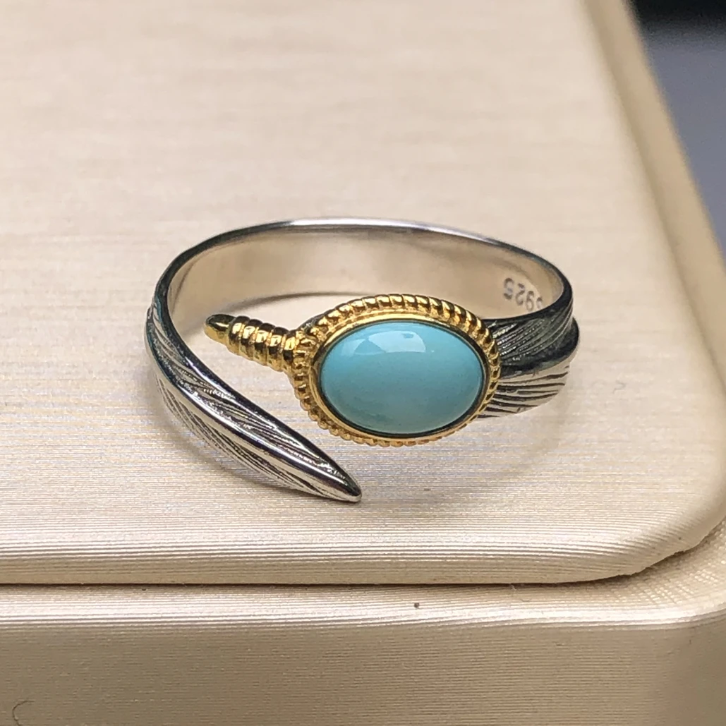 原矿绿松石玉化料925银戒指（尺寸很小，介意勿拍）