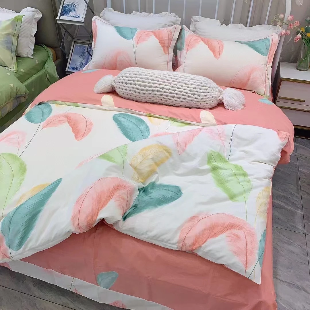 春夏薄款纯棉全棉四件套裙摆款床单被套百分百棉