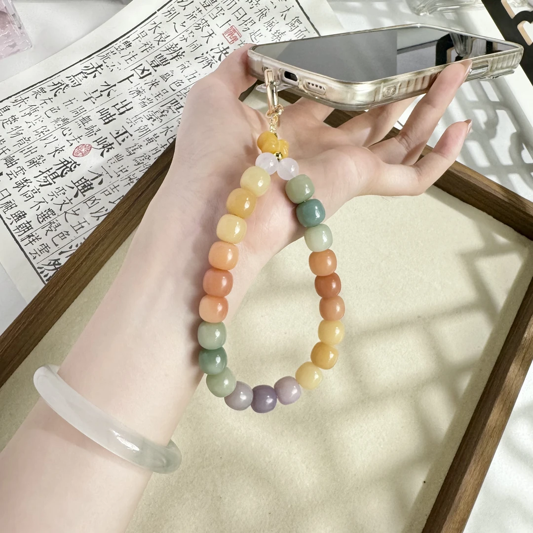 【调色盘】七彩菩提籽手机链防丢小众女款短款个性手工网红时尚创意