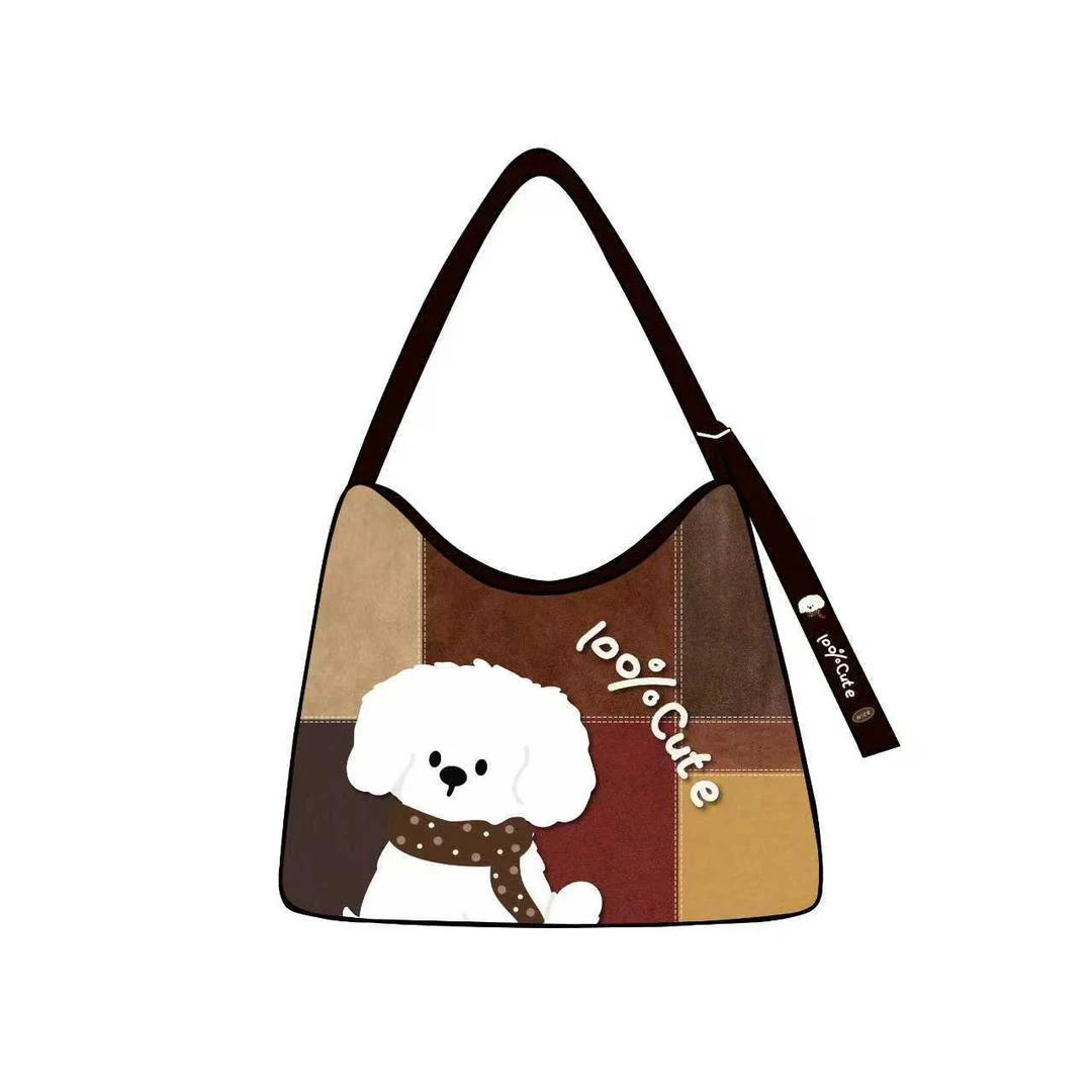 新款西高地可爱卡通时尚潮流布艺单肩斜挎托特包日常百搭妈咪包