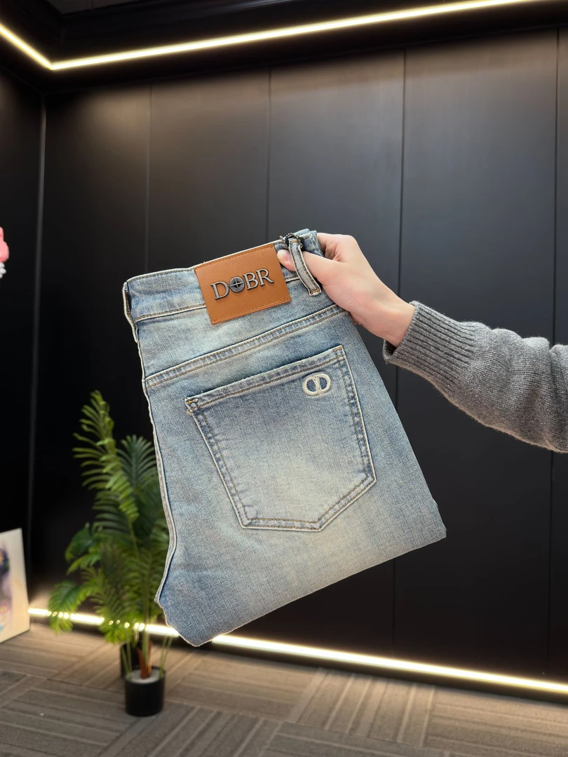 【KC专属】秋冬季新款高端浅白蓝色牛仔裤男轻奢修身小直筒欧货男装