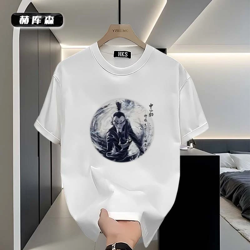 赫库森潮牌痞帅印花T恤时尚宽松休闲百搭上衣Ins重磅纯棉正肩半袖