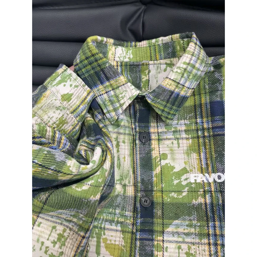 美式休闲扎染绿色男春秋季cleanfit长袖磨毛宽松情侣外套