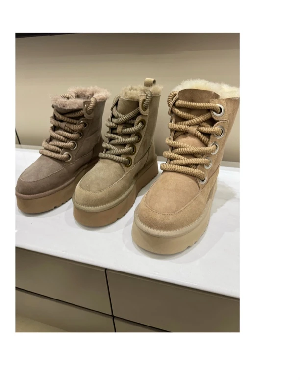 厚底真皮羊毛羊麻绳雪地靴上脚好看百搭洋气保暖高帮