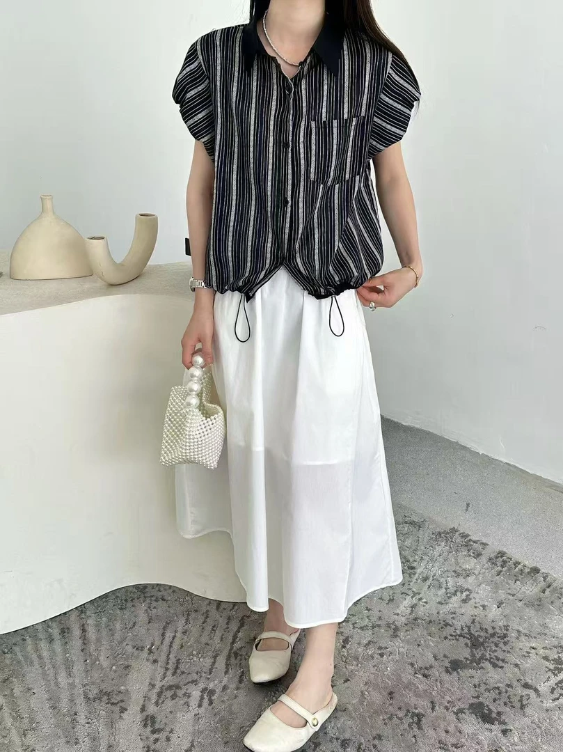 欧货复古竖条纹飞飞袖小衫3793