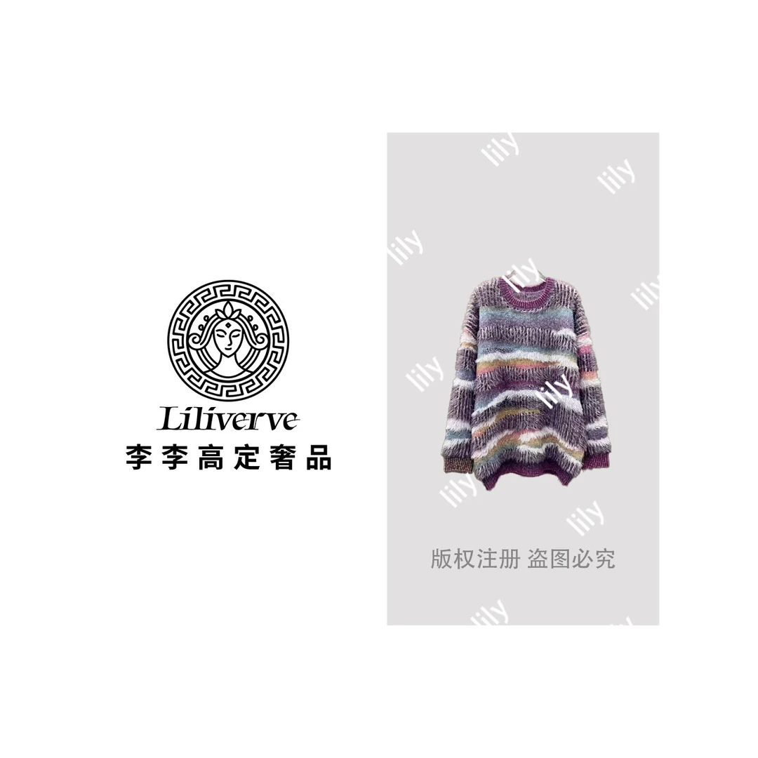 【李李lily】圆领常规款春季韩版毛针织衫休闲撞色秋冬 90362