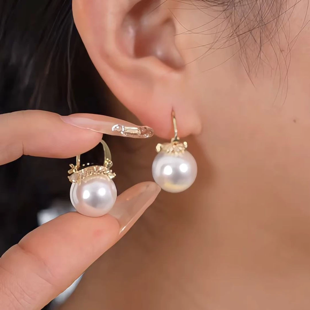 铜合金仿珍珠耳饰 气质复古港风提篮珠珠耳环新款经典精致耳扣