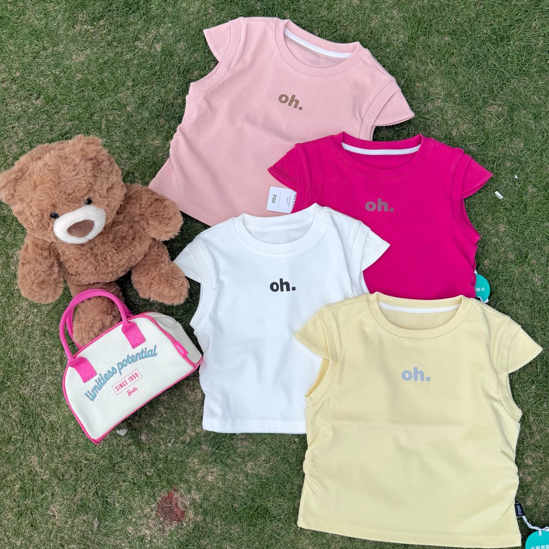 宝宝短袖t恤圆领纯色女童百搭2025夏季儿童时髦上衣FX11803