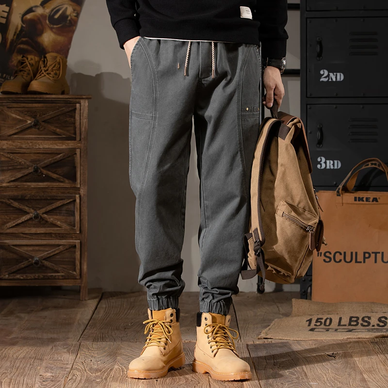 秋季新款纯棉休闲裤男士时尚潮流简约百搭裤子宽松舒适束脚裤子男