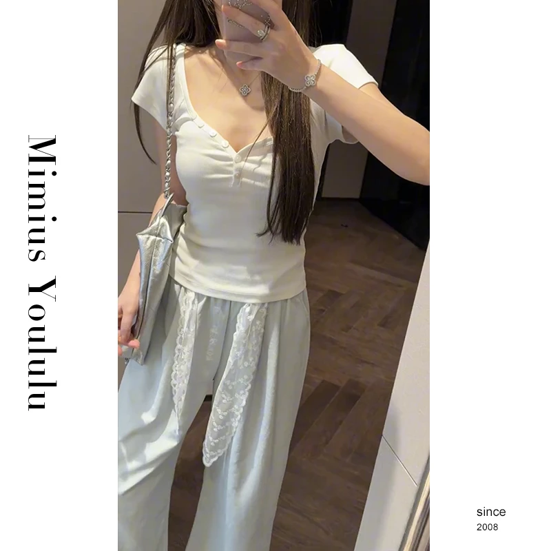 【mimius】婷婷 桃心领纯欲风正肩修身短袖T恤 G03497