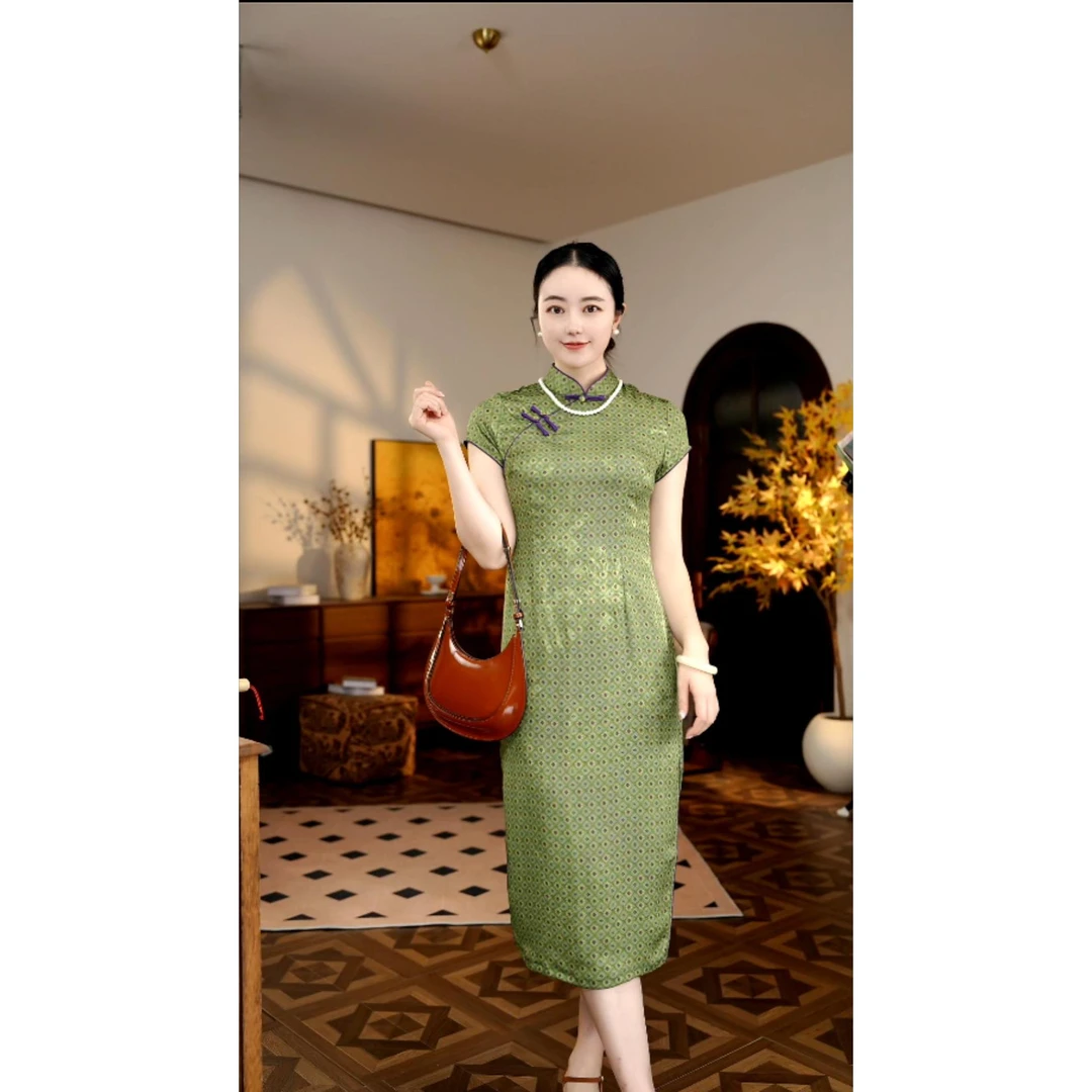 【尘香】2025夏款国风复古气质优雅显瘦韵味日常款旗袍120CM