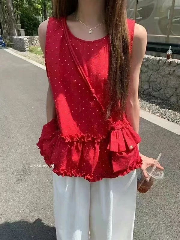 新疆包邮波点上衣搭配包包和裤子时尚组合套装124