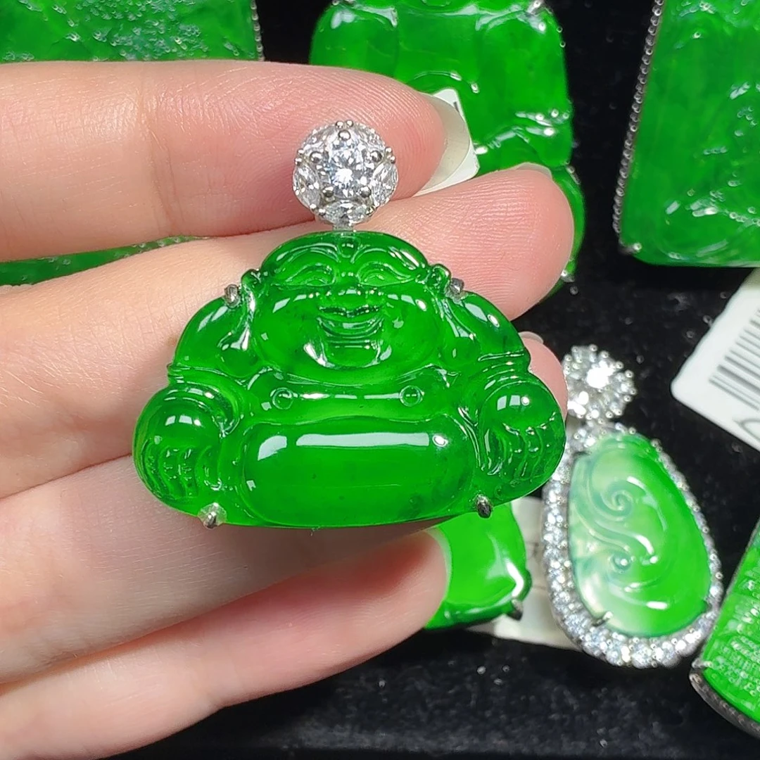 翡翠银S925镶嵌颈饰天然A货翡翠