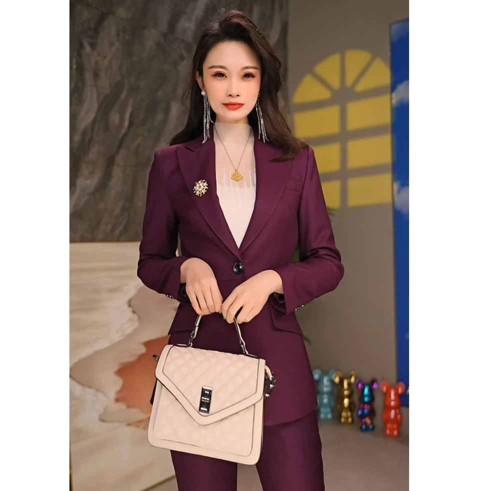 KY9981春秋新款纯色西装套装一粒扣修身通勤设计师轻奢气质西装