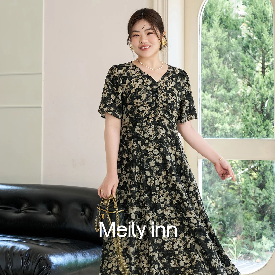 美丽客栈原创高端大码女装胖mm200斤碎花巨显瘦重要场合新连衣裙