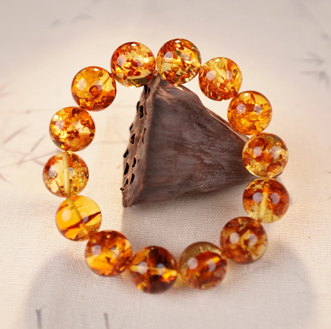 【亿景珠宝】15+圆珠俄料天然花珀手串单圈时尚多样性发货SSY19E084