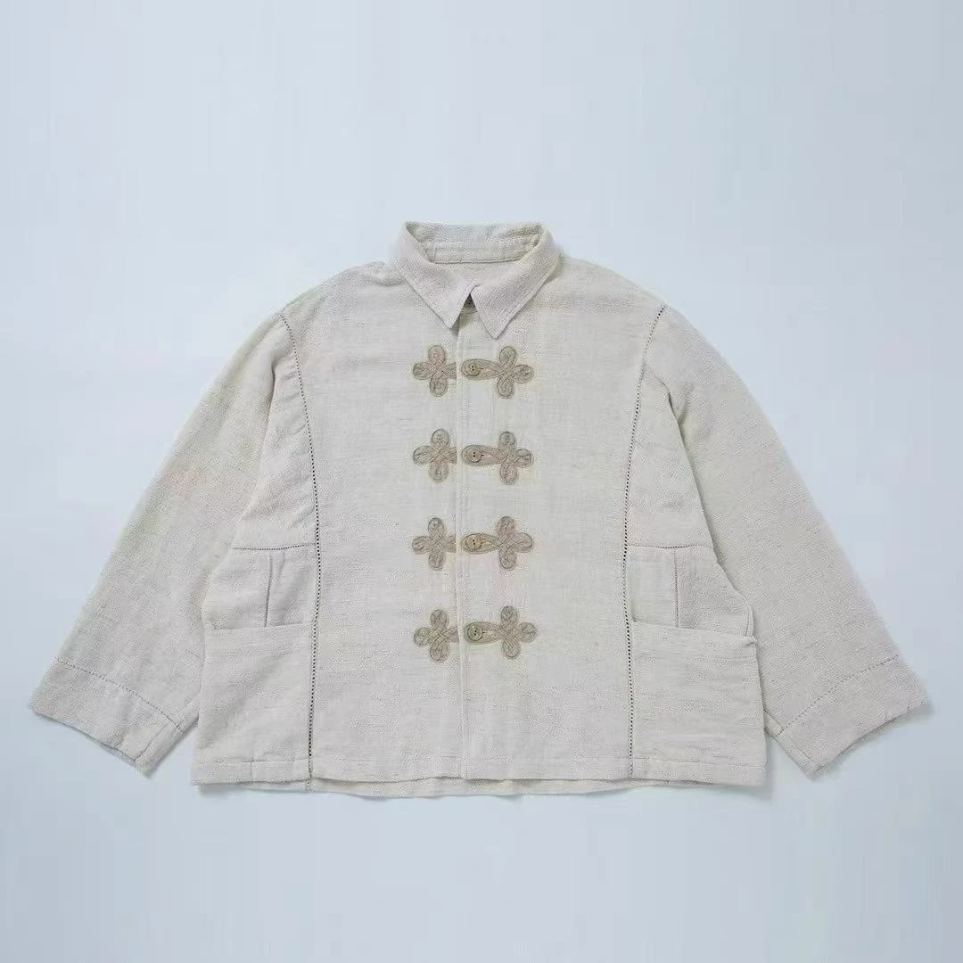 妝點家 垒土 亚麻 棉 门襟盘花嵌蕾丝 外套 C 2158