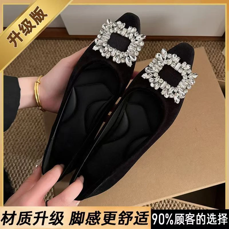 【绒面美观】单鞋女2025夏季新款百搭职业浅口尖头平底鞋女软底懒