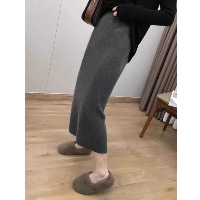 【樱子家】黑色针织半身裙秋冬季高腰直筒中长款搭配毛衣显瘦包臂裙