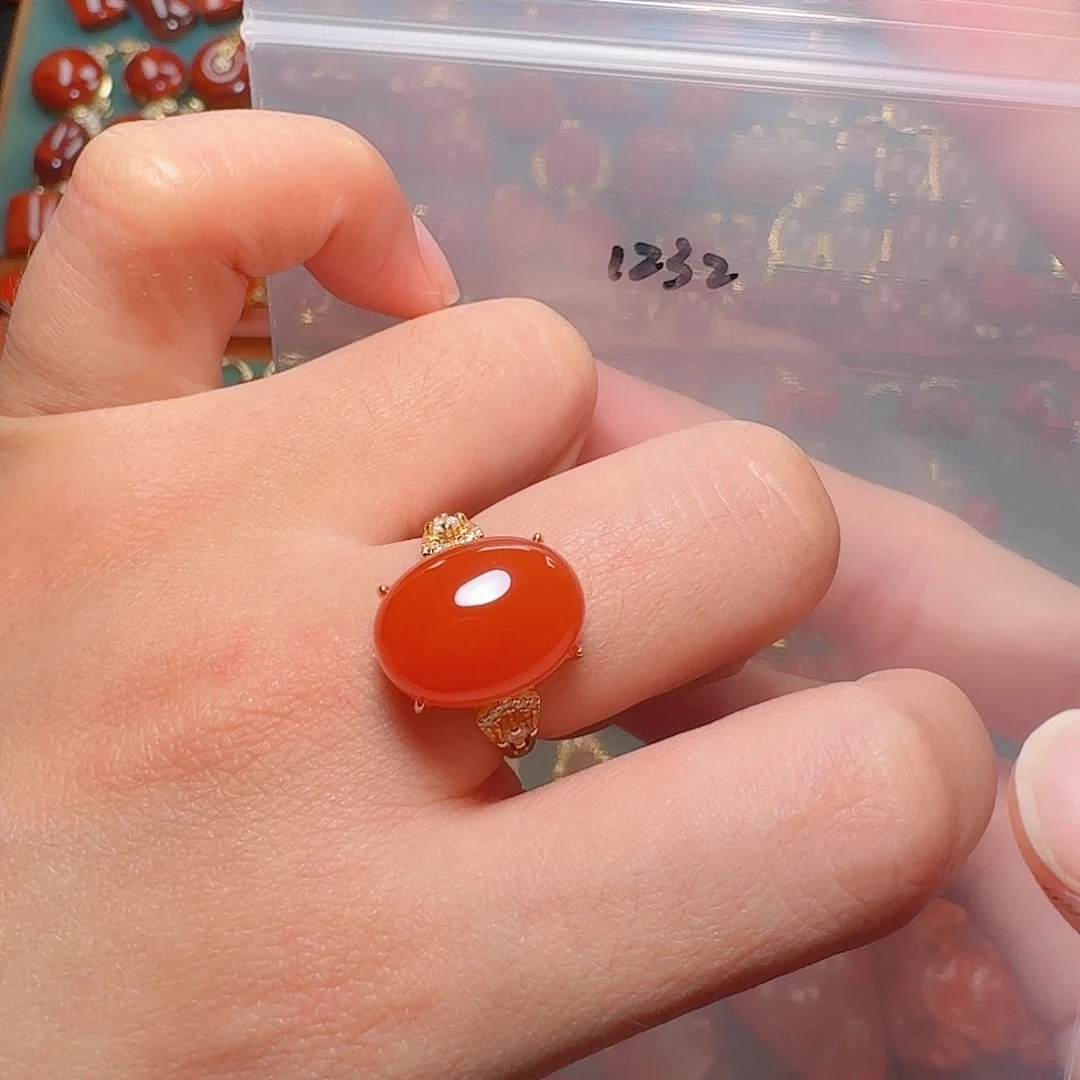 南红玛瑙银S925镶嵌戒指