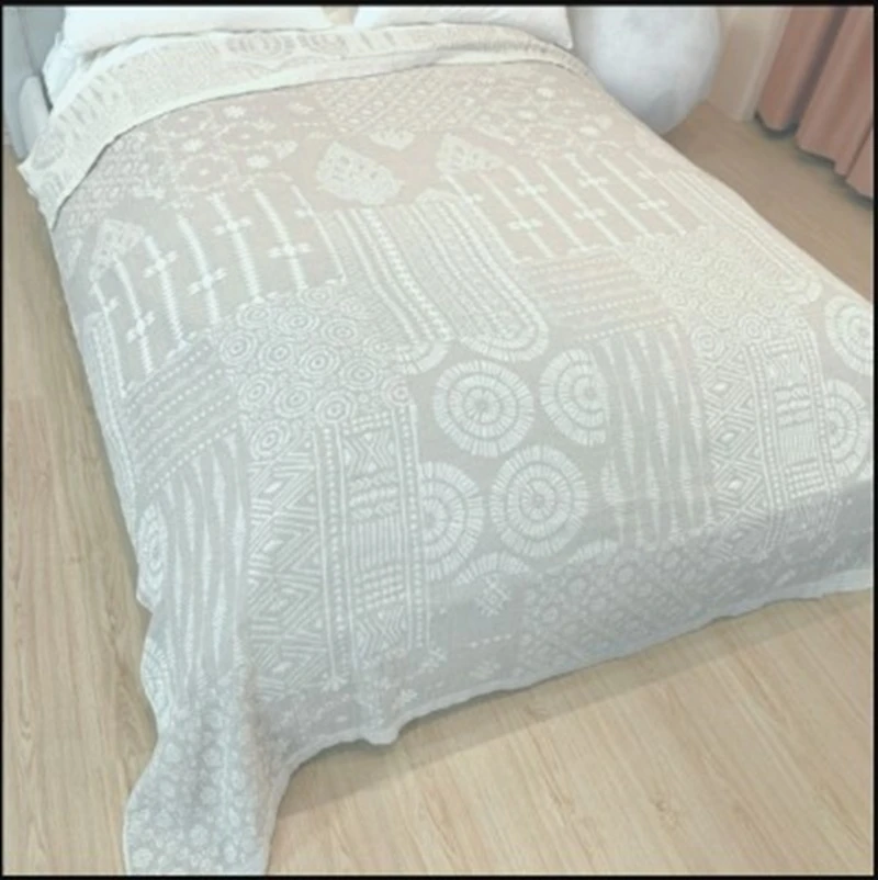 x【床盖-单人霞河-米-150】150*200cm高端轻奢雨露麻床盖亲肤透气