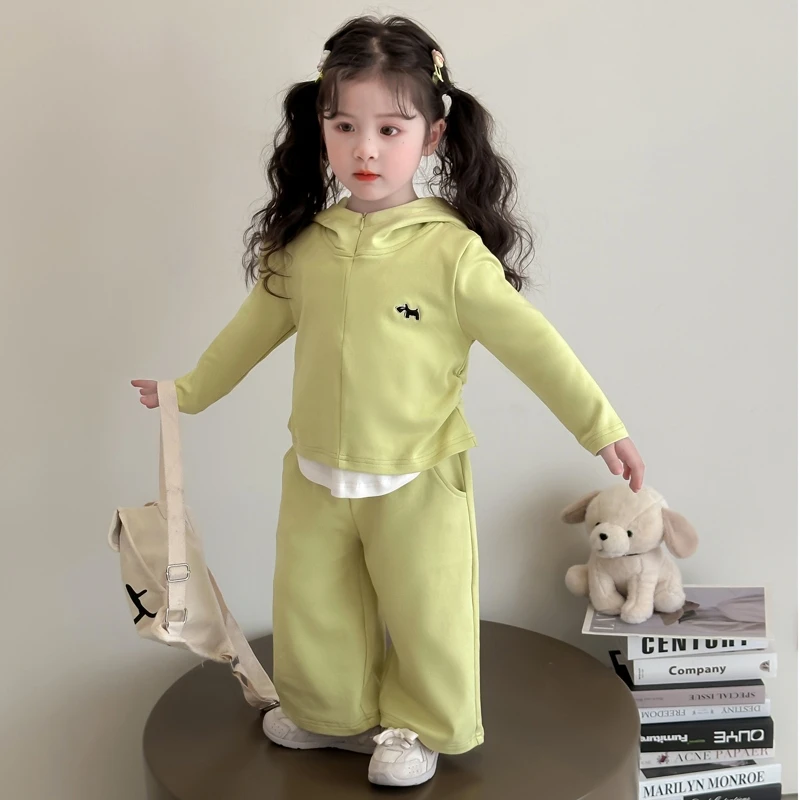 女童春季套装2025新款儿童洋气可爱春秋款女宝宝纯色休闲假两件套