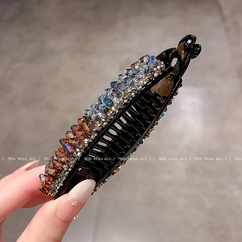 轻奢满钻发夹香蕉夹女高级感高马尾夹半扎抓夹2025新款竖夹头饰