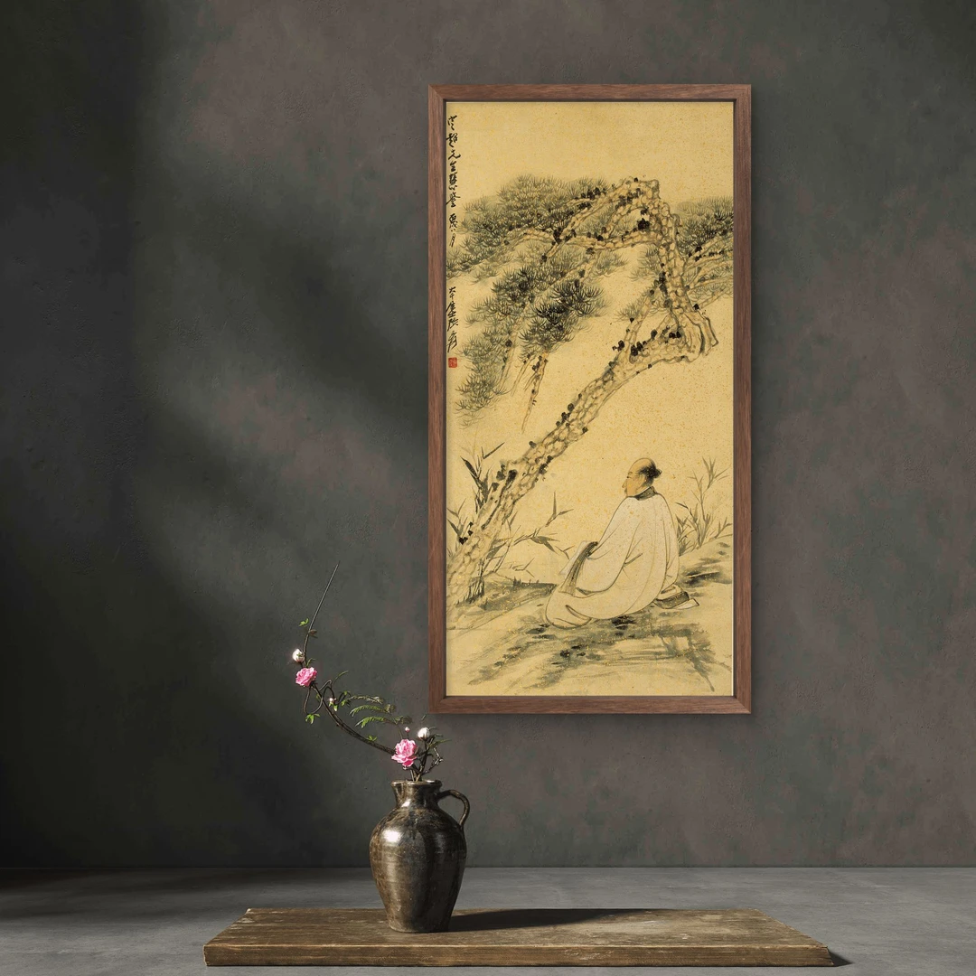 9806-35*68高士图中式装饰画木框玄关书房茶室客厅挂画