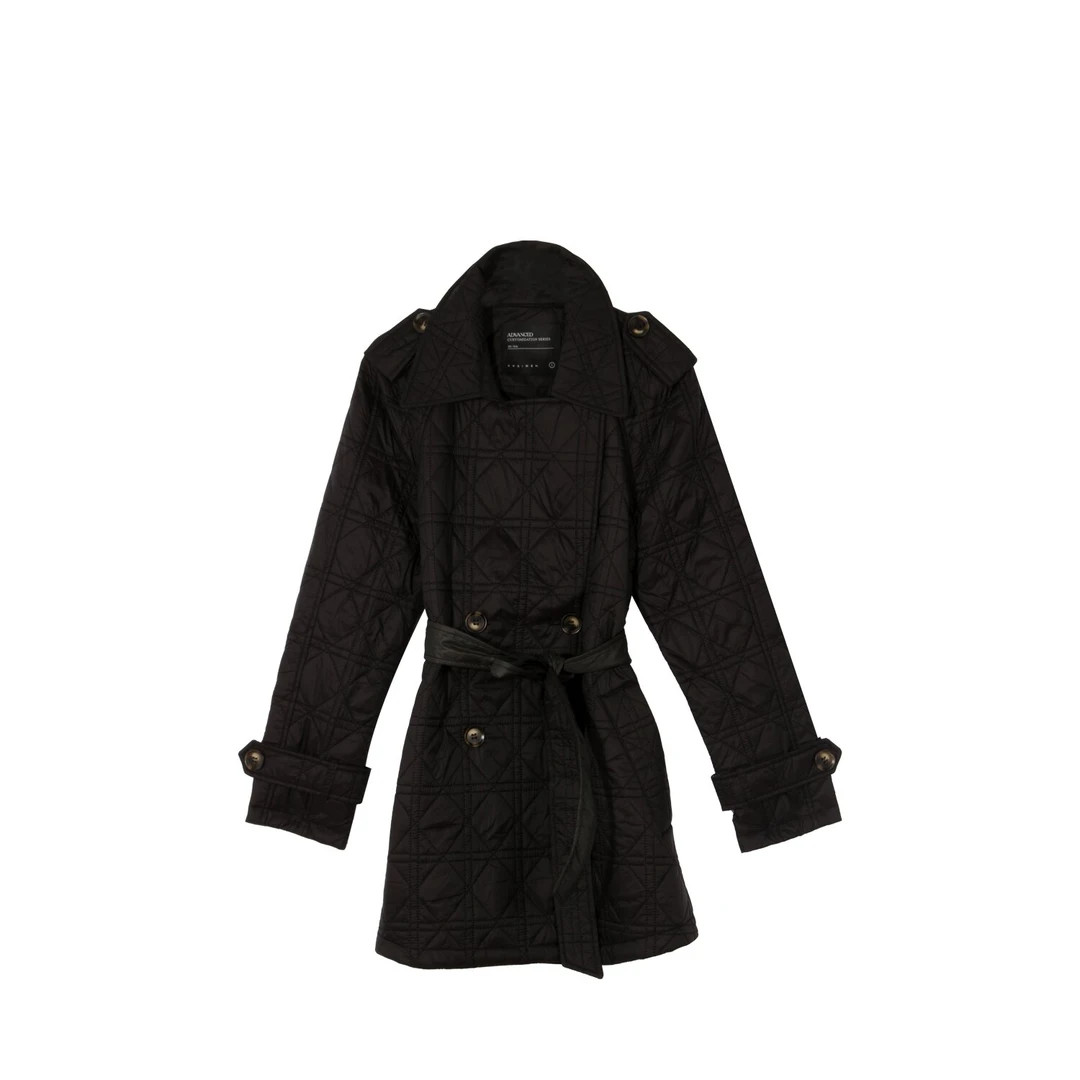 凯特丝蓓#226新款复古时髦菱格翻领休闲百搭中长款风衣外套1-1139