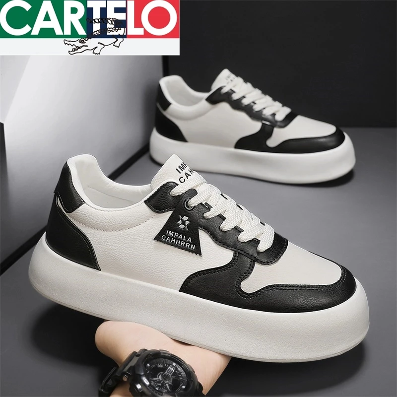 卡帝乐鳄鱼春季小众设计男鞋休闲板鞋皮面运动厚底增高小白潮鞋