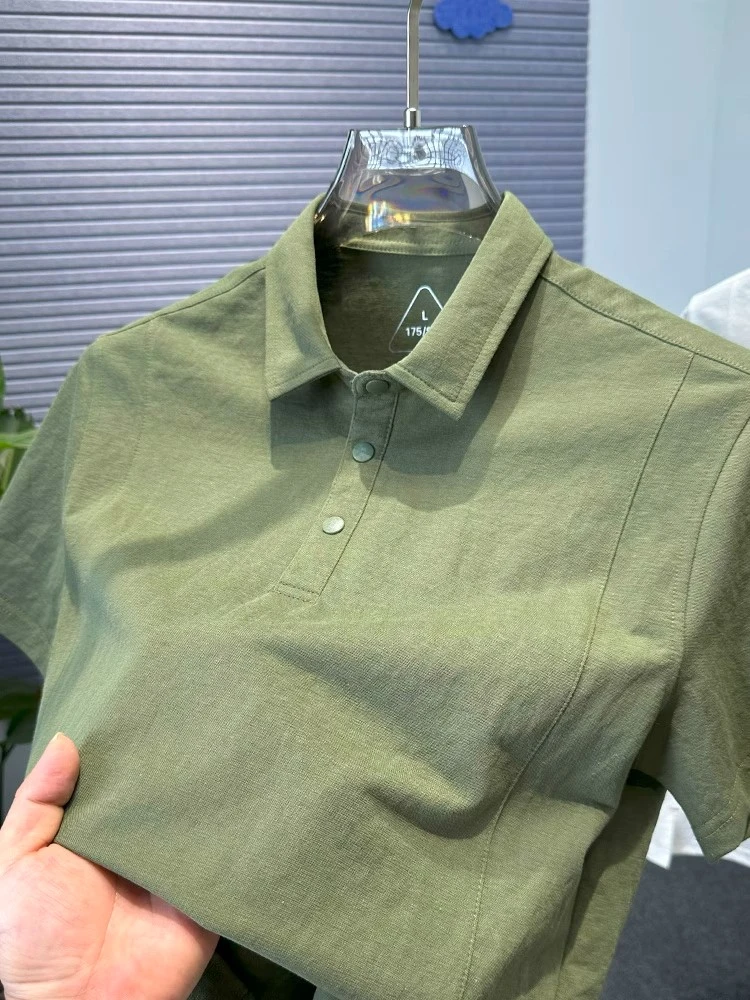 polo衫男款亚麻衬衫男士商务短袖夏季宽松休闲高级感老钱风格衣服
