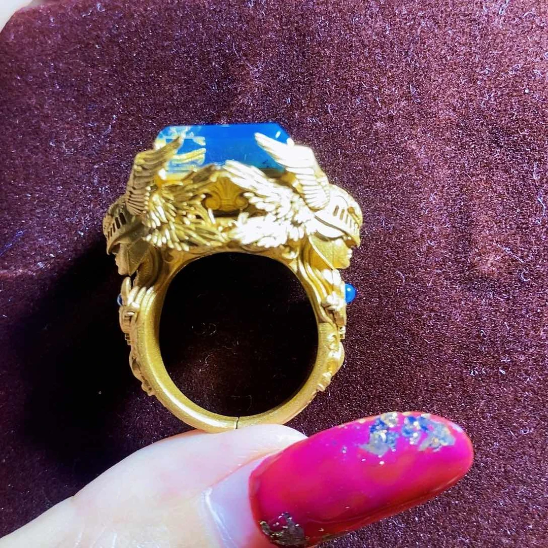 蓝珀裸石银S925镶嵌多米皇家蓝女武神戒指