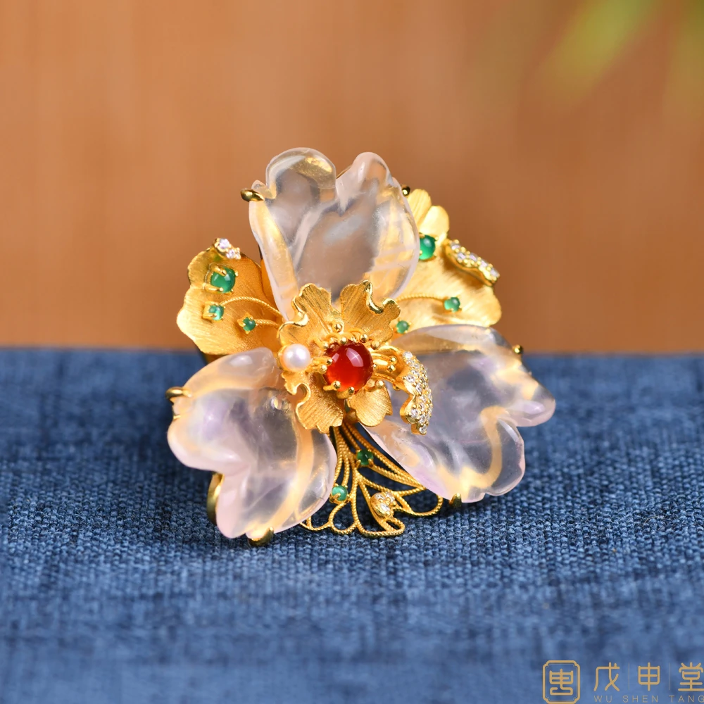 戊申堂【绽放 · 萦指】水晶花瓣开口戒指 国风珠宝