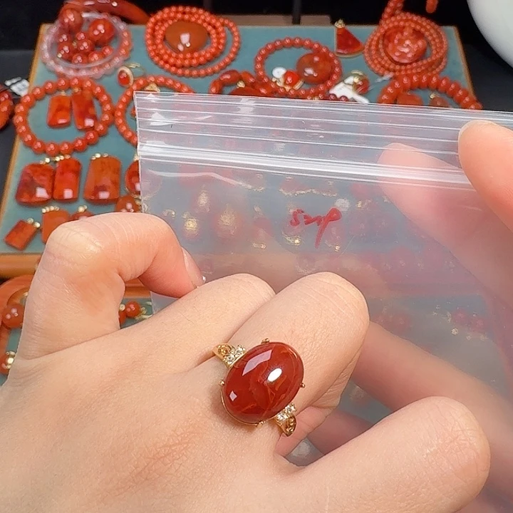 南红玛瑙银S925镶嵌戒指