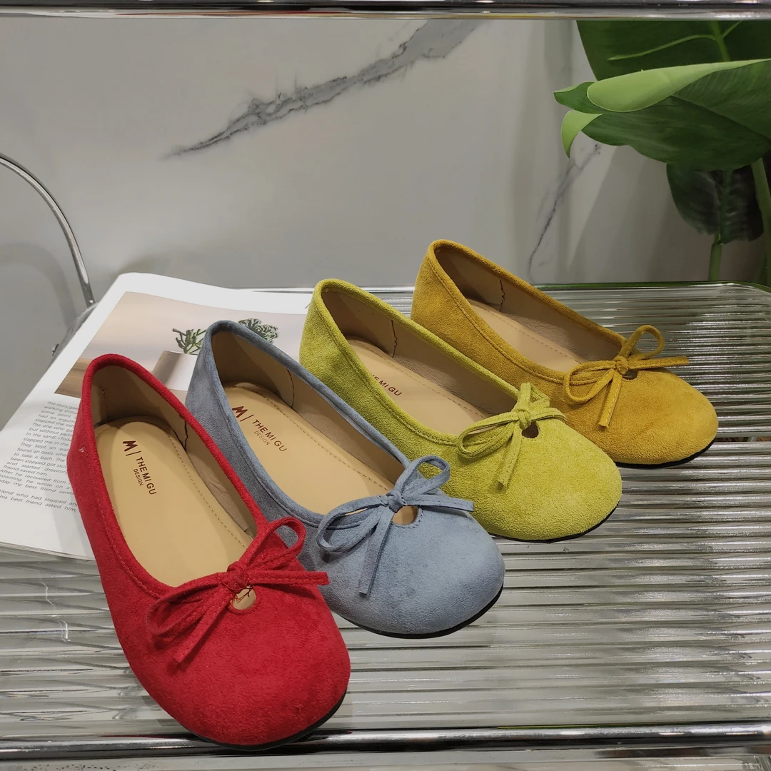 蝴蝶结平底春季新款浅口晚晚风温柔鞋软底一脚蹬单鞋0522-1