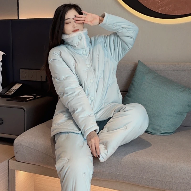 庆同冬季女睡衣家居服套装休闲冬款时尚轻薄宽松舒适保暖加厚