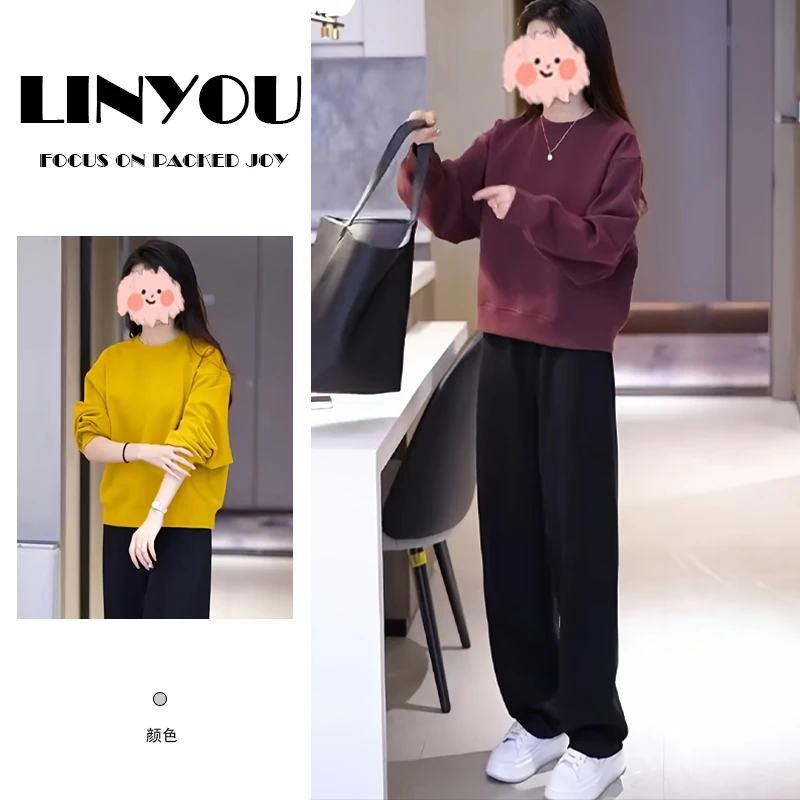 时尚休闲套装女2025年夏季新款宽松显瘦圆领卫衣阔腿裤运动两件套