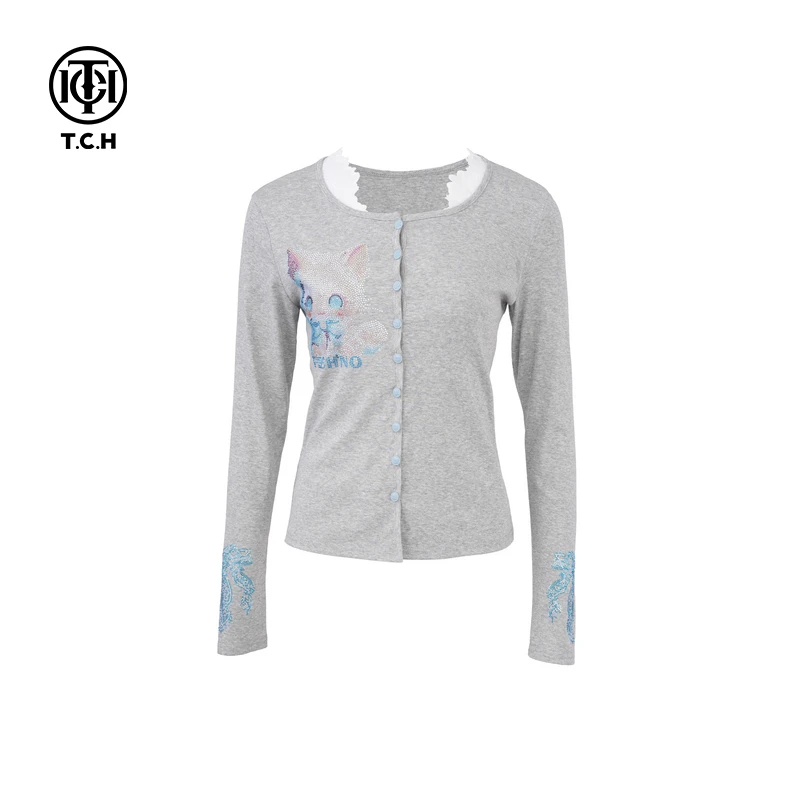 TCH现货烫钻工艺新款时尚休闲毛针织衫女T75A43E5019轻奢tch