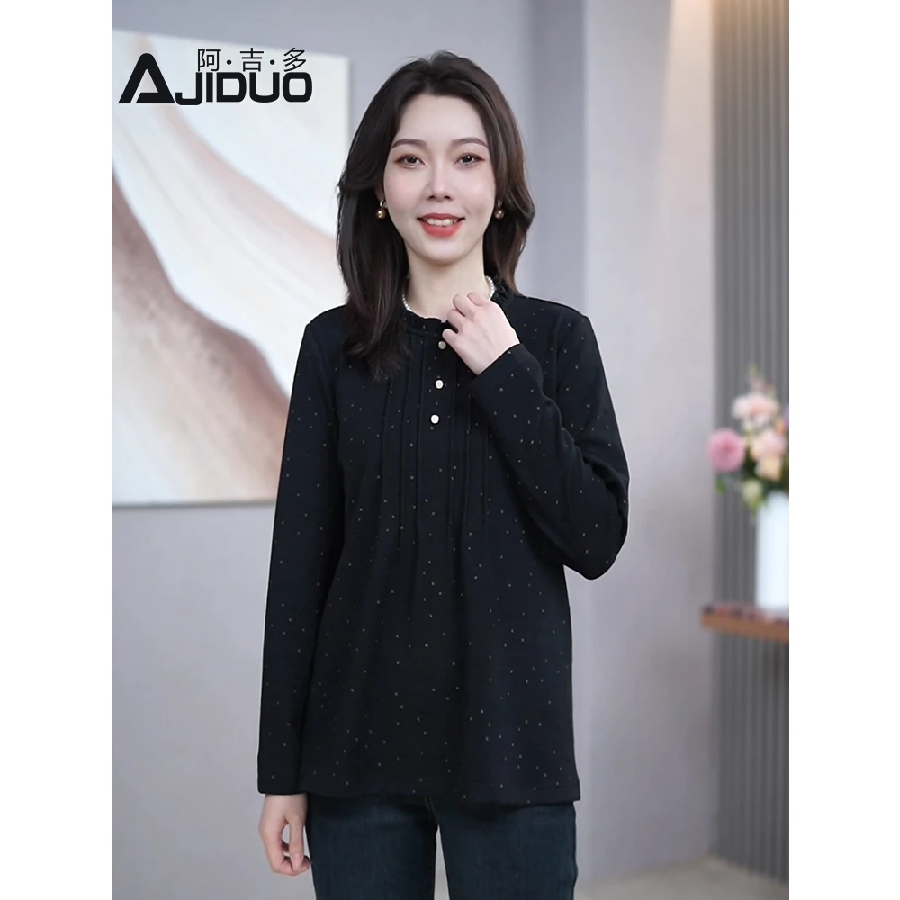 2025年新款黑色提花上衣女洋气内搭大码休闲宽松显瘦长袖t恤