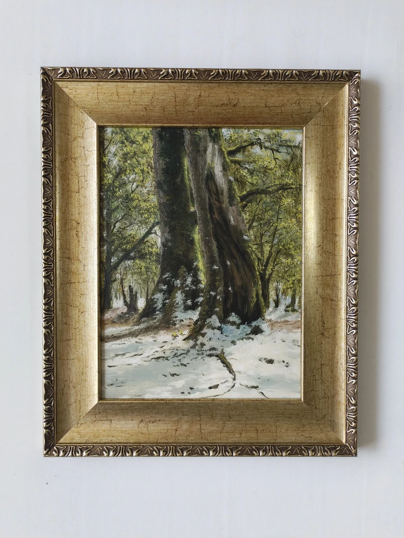 《森林雪景》复古小众欧式客厅餐厅沙发背景墙油画卧室壁画装饰画