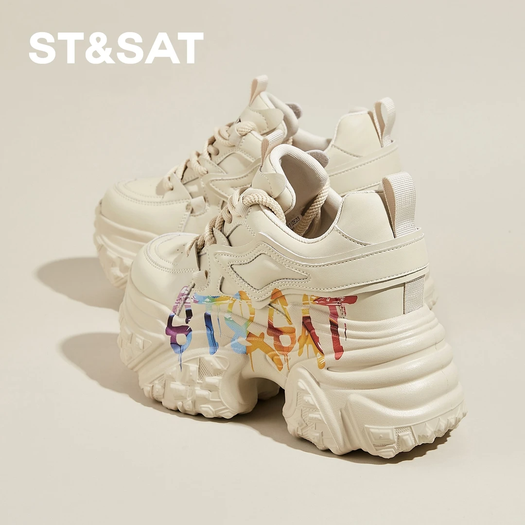 星期六小个子老爹鞋女2025夏季新款厚底内增高9CM时尚休闲运动鞋