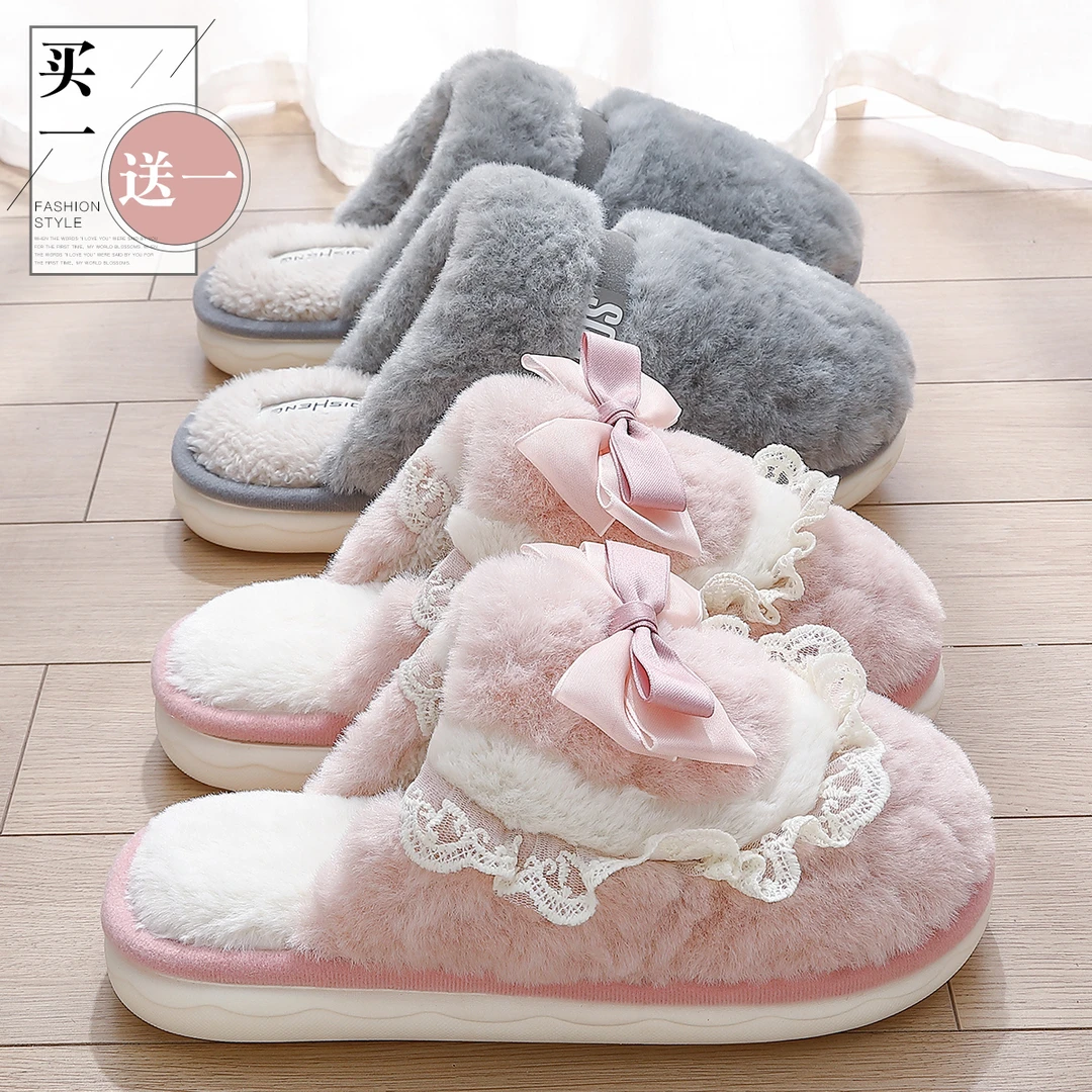 买1送1棉拖鞋女款2025新款爆款室内家居防滑保暖情侣蝴蝶结棉拖鞋