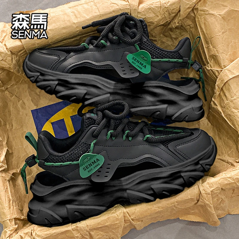 森马鞋子男鞋2025新款夏季透气厚底网面鞋黑色休闲男士运动老爹鞋