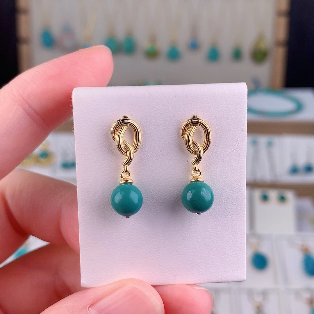 银S925镶嵌绿松石耳饰