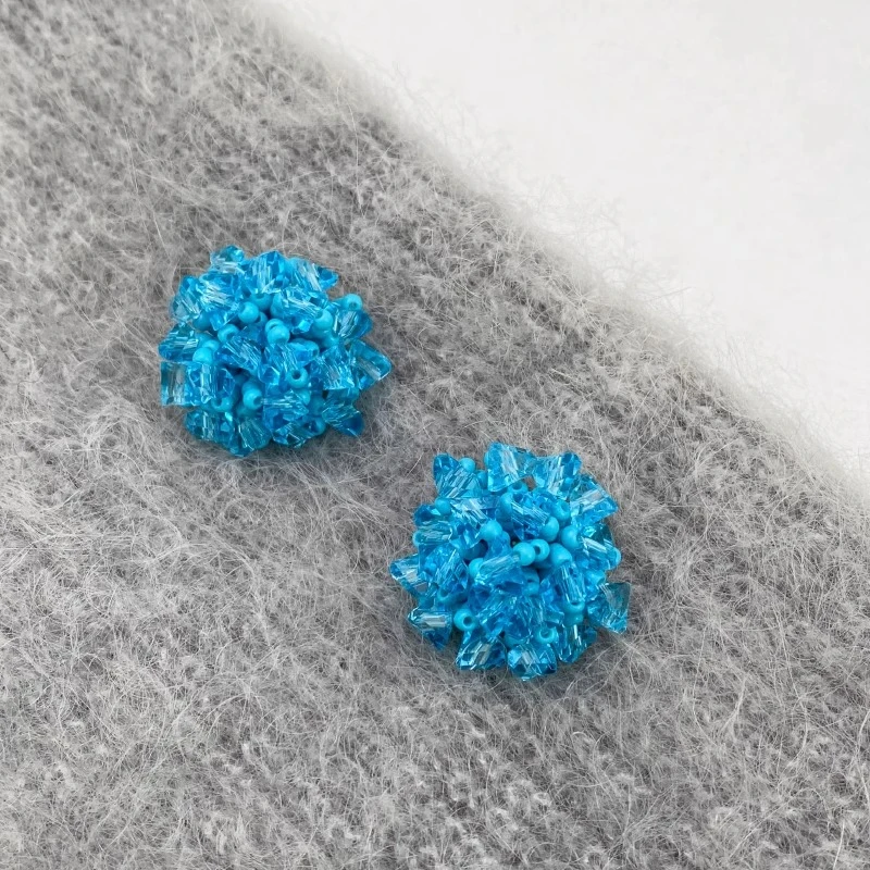 铜合金耳饰 蓝色春夏花簇串珠耳环日韩清蓝显白耳钉2025新款耳饰