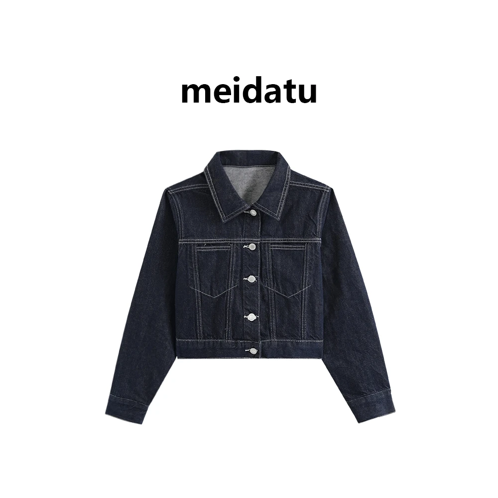 美哒兔（复古旋律）港风酷飒翻领牛仔短外套（高个子版）BZ571-5G