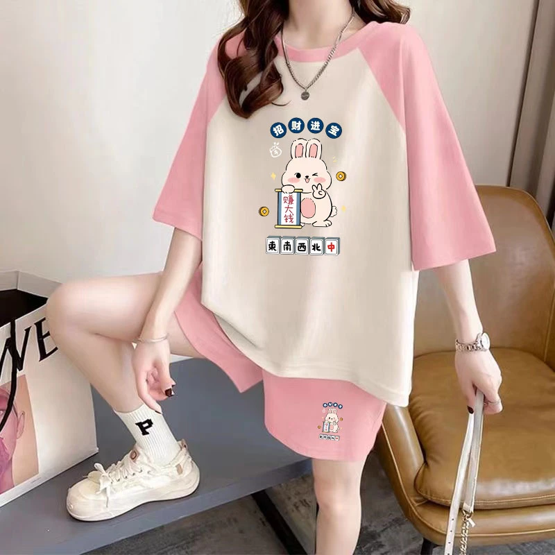 外贸大码女装运动套装女夏季2025爆款短袖短裤韩版宽松休闲两件套