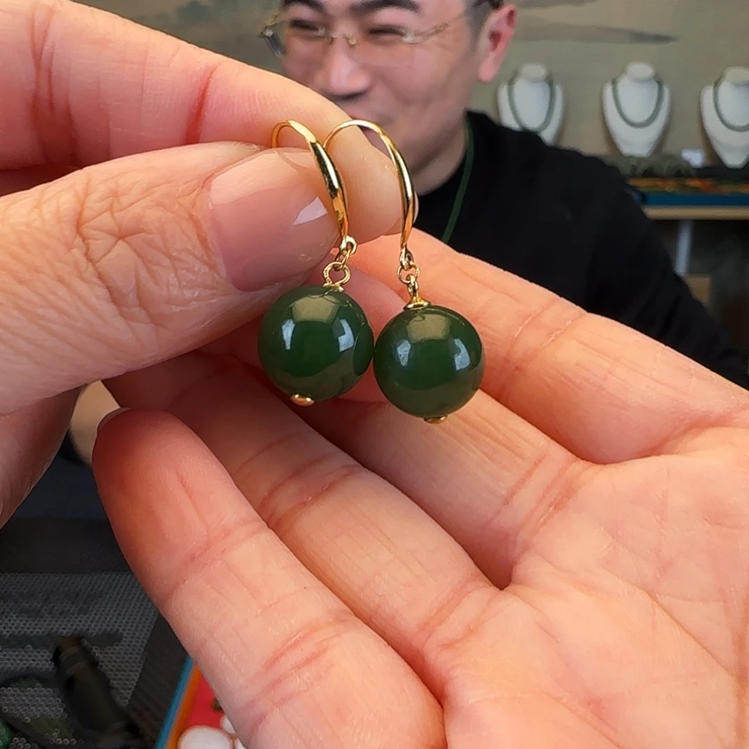 和田玉银S925镶嵌耳饰卡12