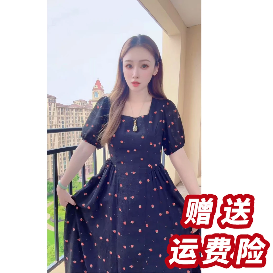 【赠送运费险】法式方领新款连衣裙2025夏季洋气减龄显瘦裙子Q56071